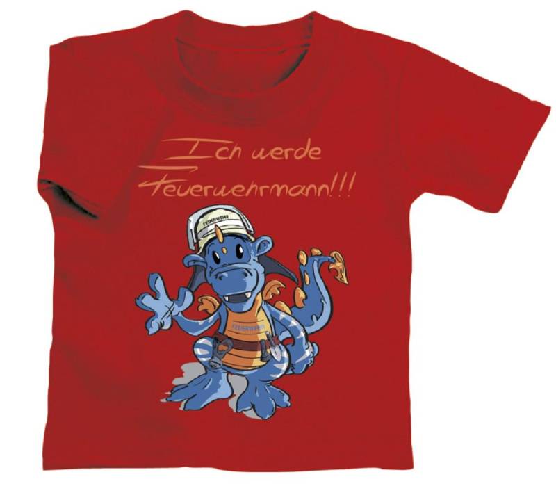 Kinder T-Shirt in Rot - Feuerwehr Drache Dino Gr. 86-164 von Kreativhaeuschen