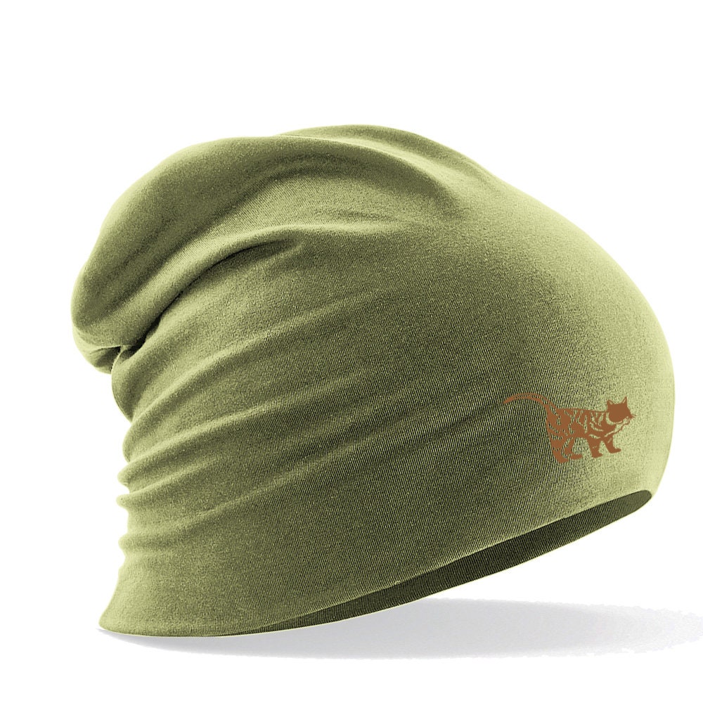Longbeanie Slouch-Beanie Sommerbeanie Mit Textildruck - Katze Cat in 4 Versch. Farben von Kreativhaeuschen