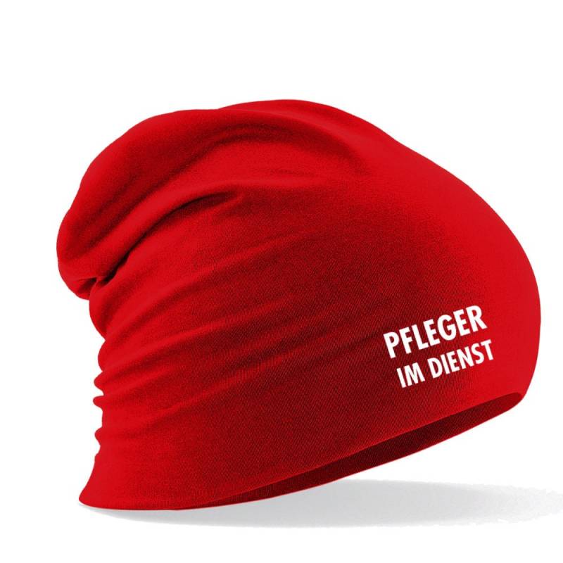 Longbeanie Slouch-Beanie Sommerbeanie Mit Textildruck - Pfleger Im Dienst in 4 Versch. Farben von Kreativhaeuschen
