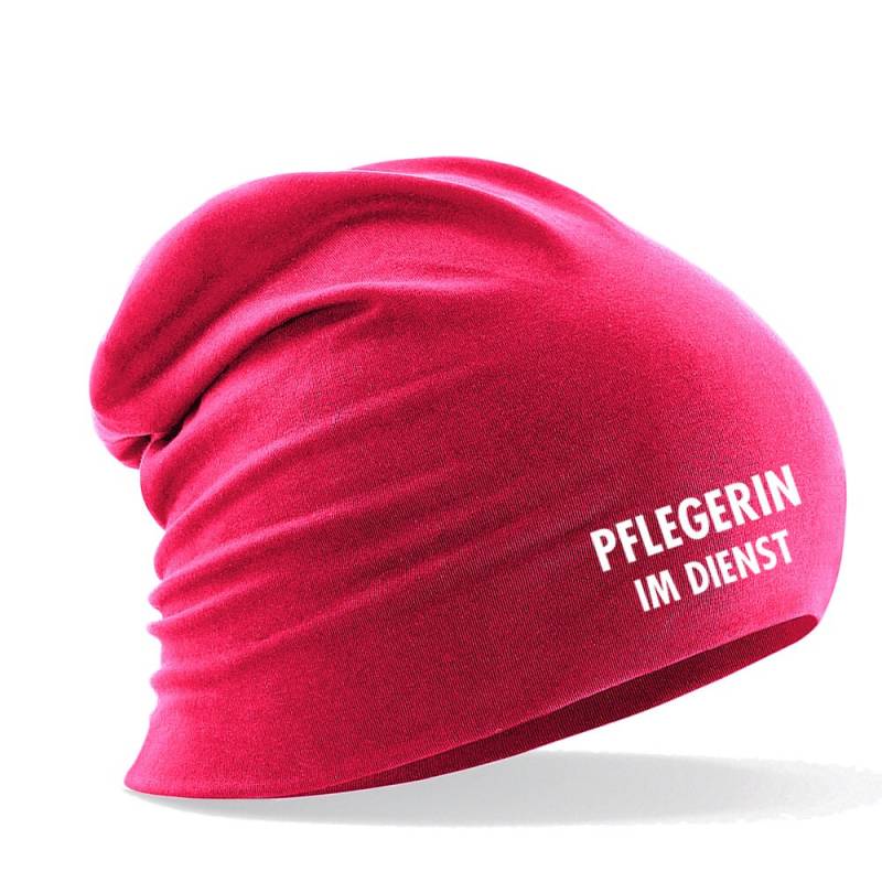Longbeanie Slouch-Beanie Sommerbeanie Mit Textildruck - Pflegerin Im Dienst in 4 Versch. Farben von Kreativhaeuschen