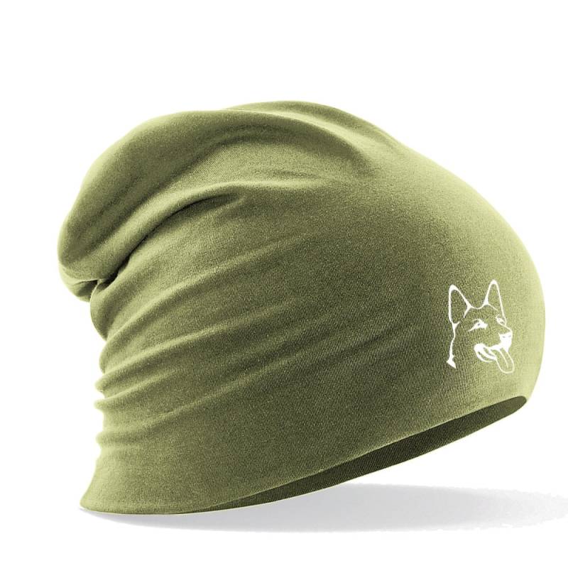 Longbeanie Slouch-Beanie Sommerbeanie Mit Textildruck - Schäferhundkopf in 6 Versch. Farben von Kreativhaeuschen