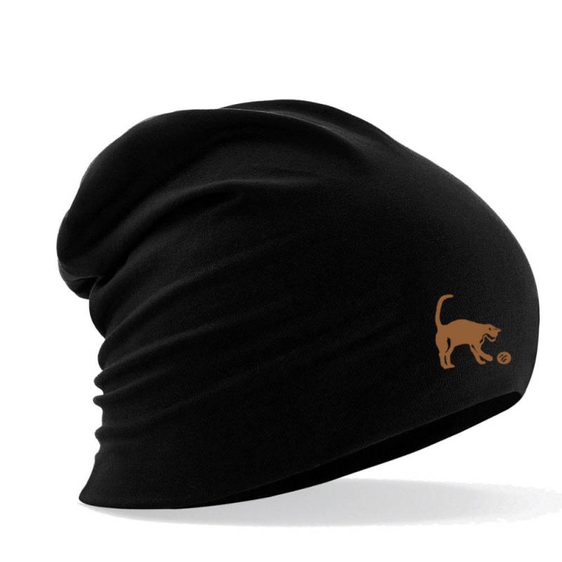 Longbeanie Slouch-Beanie Sommerbeanie Mit Textildruck - Spielende Katze in 4 Versch. Farben von Kreativhaeuschen