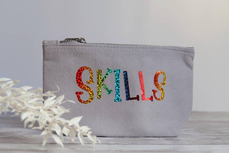Skills-Tasche, Notfalltasche, Grau, Glitzer, Individuell, Regenbogenfarben, Therapie Notfalltasche von Kreativiani