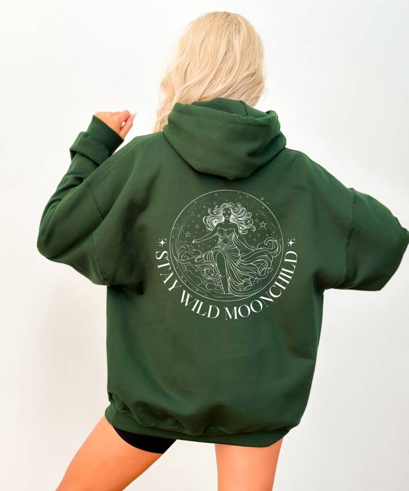 stay Wild Moonchild Hoodie Rückendruck Oversized Damen Pullover Spiritualität Geschenk Für Moonlover Und Esoterik-Fans von KreativkomplizenShop