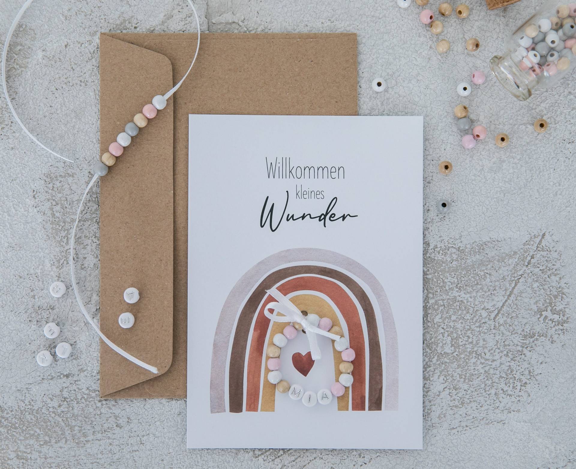 Babyarmband Mit Namen/Glückwunschkarte Taufe Geburt Namensarmband Kinderarmband von Kreativmafia