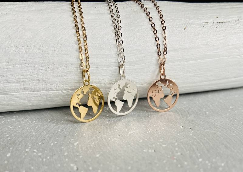 Silberkette 925Er Sterlingsilber Mit Anhänger Weltkugel Weltkarte Earth Globus Welt Silberkette 925Er Sterlingsilber Mit Anhänger Weltkugel Weltkarte Earth Globus Welt von Kreativmafia