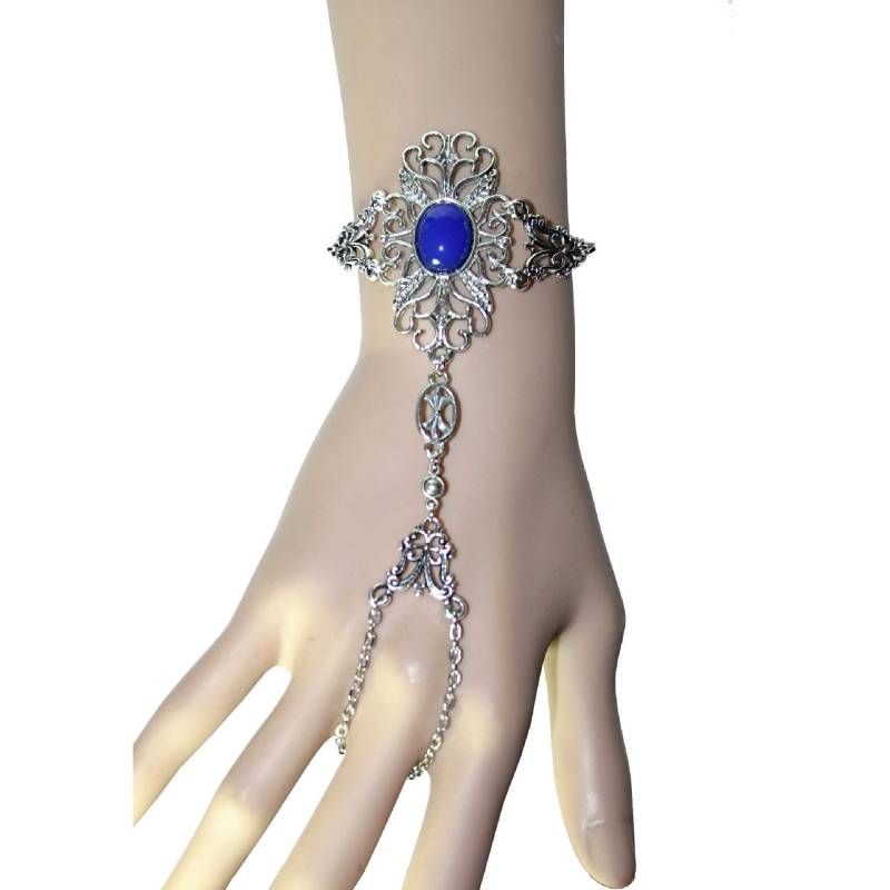 1x Armband Sklavenarmband Mit Achat Cabochon Blau in Fassung Ornamenten Antiksilber Im Gothic Style Victorian Halloween Ab19 von KreativundGarten