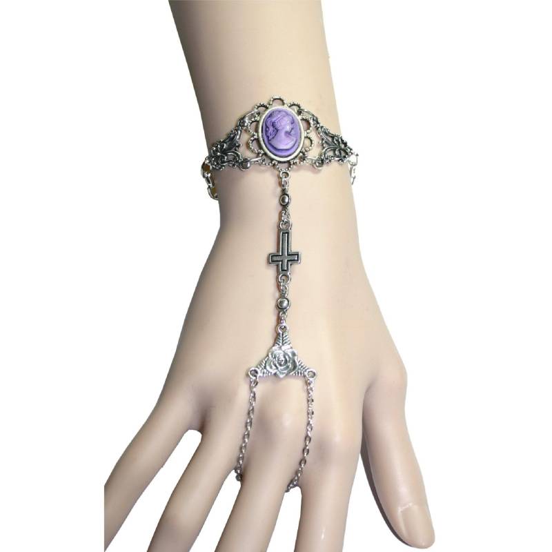 1x Armband Sklavenarmband Mit Lila Kamee „Victorian Lady" in Fassung Kreuz & Rosen Element Antiksilber Gothic Style Halloween Ab25 von KreativundGarten