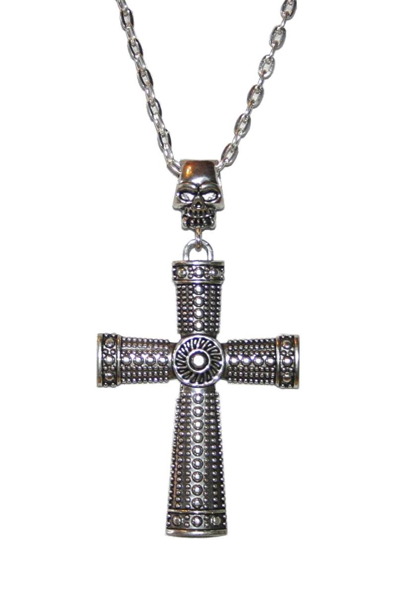 1x Halskette Endloskette Mit "Kreuz Skull" Anhänger Antiksilber Gothic Medival Halloween Mk41 von KreativundGarten