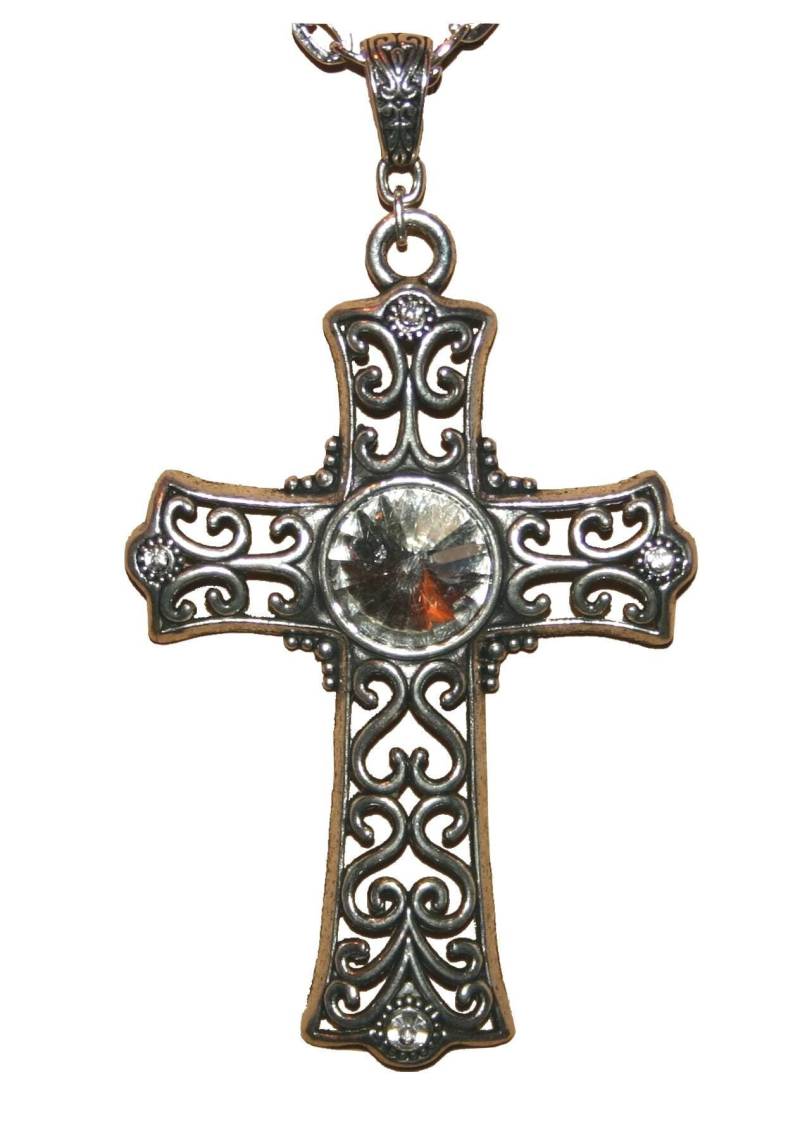 1x Halskette Endloskette Mit Strass Kreuz Anhänger Antiksilber Gothic Medival Halloween Mk12 von KreativundGarten