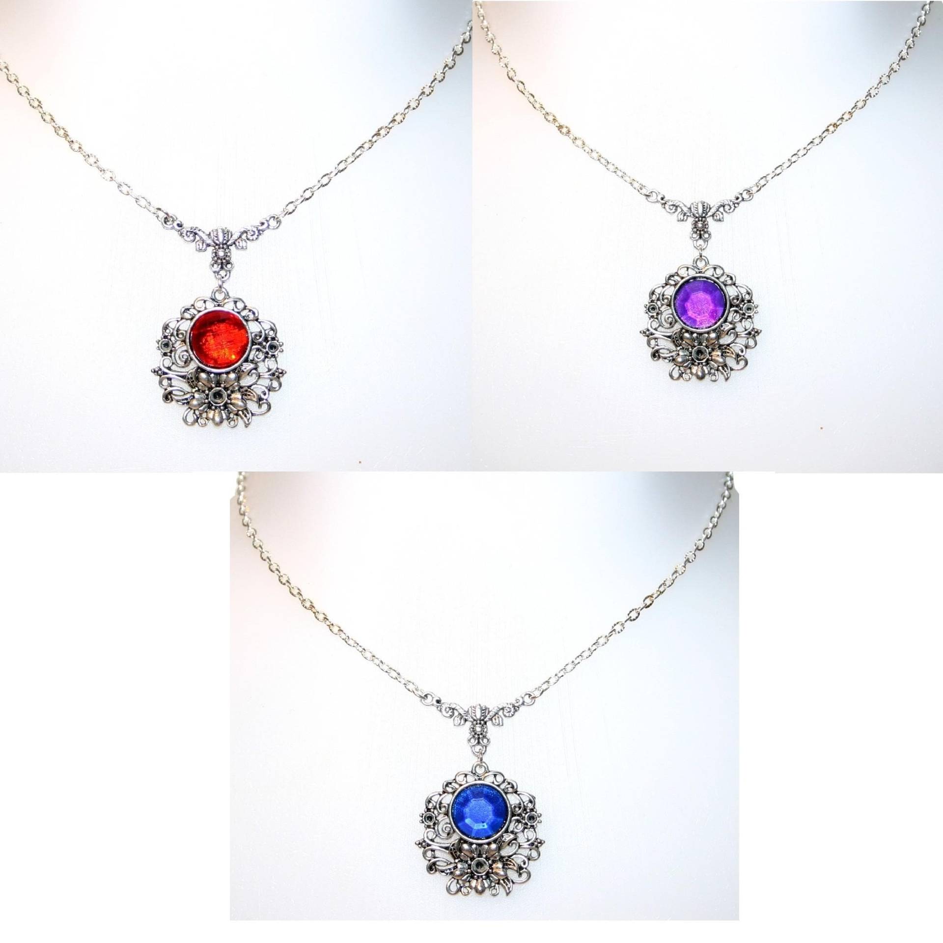 1x Halskette Mit Blumenanhänger Und Strass-Cabochon Antiksilber Gothic Halloween Mk18 von KreativundGarten