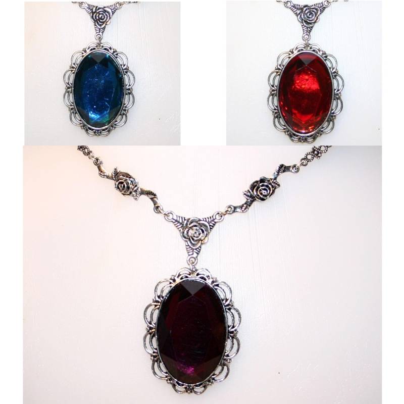 1x Halskette Mit Cabochon Facettiert in Fassung Rosen-Verbinder Anhänger Antiksilber Gothic Halloween Cb47 von KreativundGarten