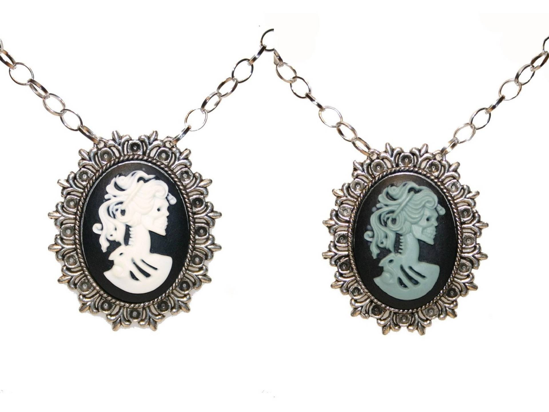 1x Halskette Mit Kamee „Skeleton Lady" in Fassung Anhänger Antiksilber Gothic Halloween Cb56 von KreativundGarten