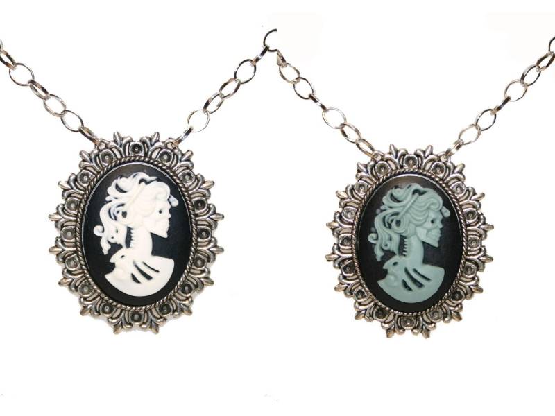1x Halskette Mit Kamee „Skeleton Lady" in Fassung Anhänger Antiksilber Gothic Halloween Cb56 von KreativundGarten