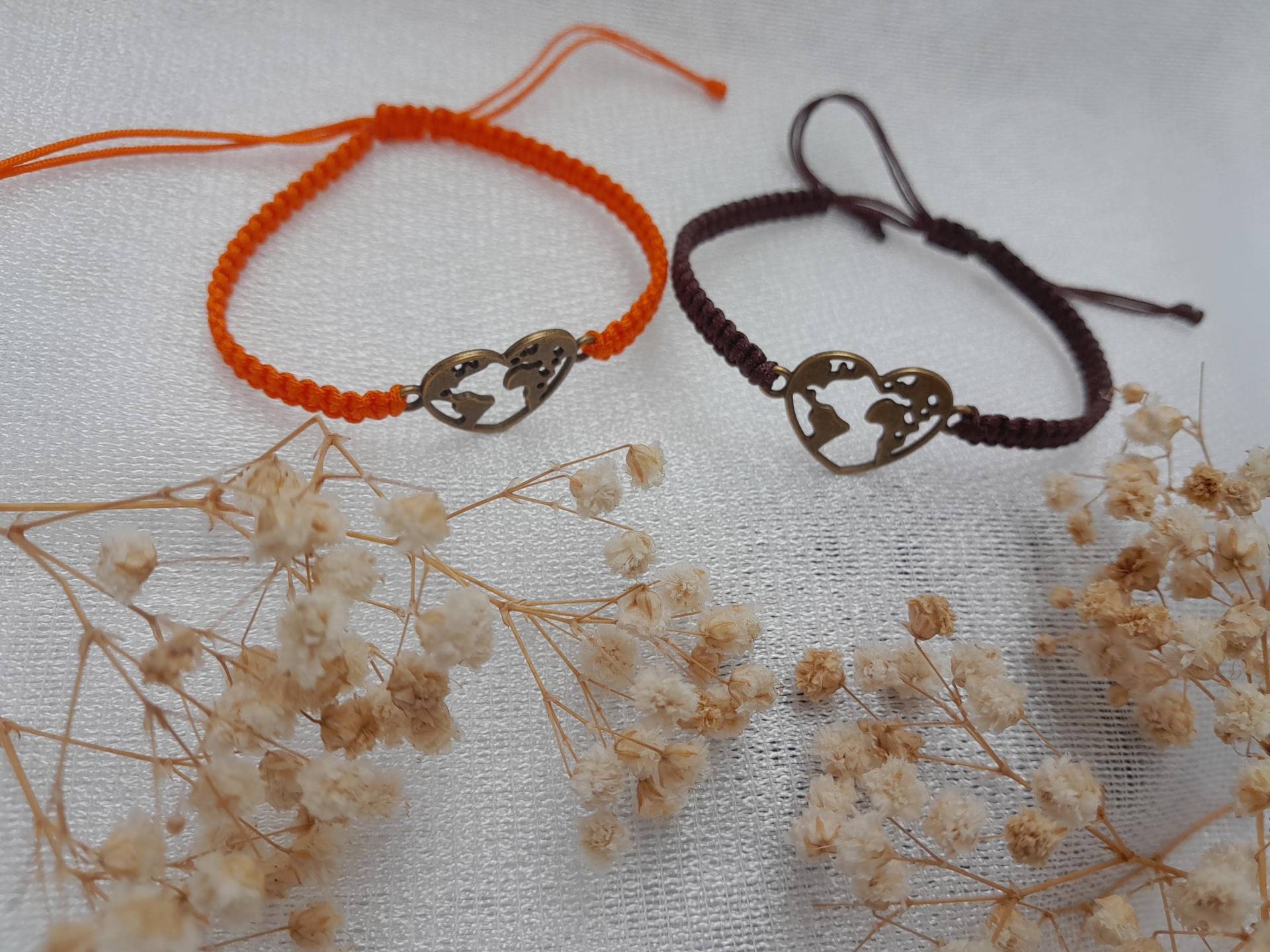 Makramee Armband Flach Freundschaftsarmband Herz Partnerband von KreativwerksByNicole