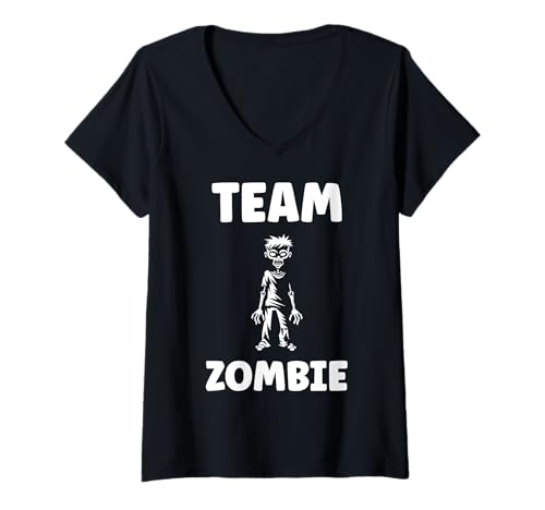 Damen Kleine Zombies Halloween tot Einfach Team Zombie T-Shirt mit V-Ausschnitt von Kreatur Zombies Easy Zombie