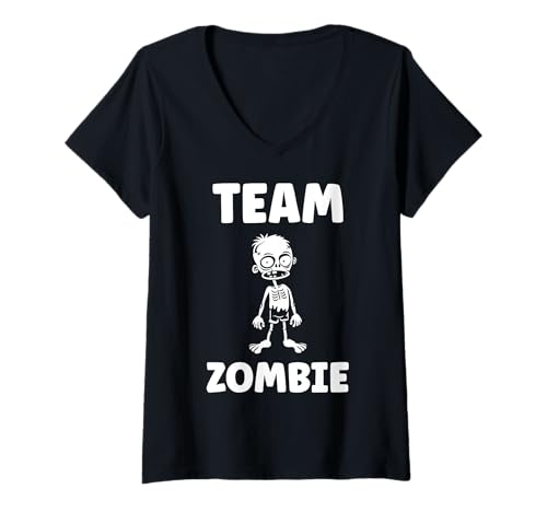 Damen Kleine Zombies Halloween tot Einfach Team Zombie T-Shirt mit V-Ausschnitt Damen Kleine Zombies Halloween tot Einfach Team Zombie T-Shirt mit V-Ausschnitt von Kreatur Zombies Easy Zombie