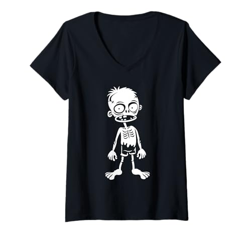 Damen Kleine Zombies Halloween tot Einfach Zombie T-Shirt mit V-Ausschnitt Damen Kleine Zombies Halloween tot Einfach Zombie T-Shirt mit V-Ausschnitt von Kreatur Zombies Easy Zombie