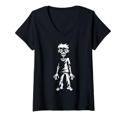 Damen Kleine Zombies Halloween tot Einfach Zombie T-Shirt mit V-Ausschnitt Damen Kleine Zombies Halloween tot Einfach Zombie T-Shirt mit V-Ausschnitt von Kreatur Zombies Easy Zombie