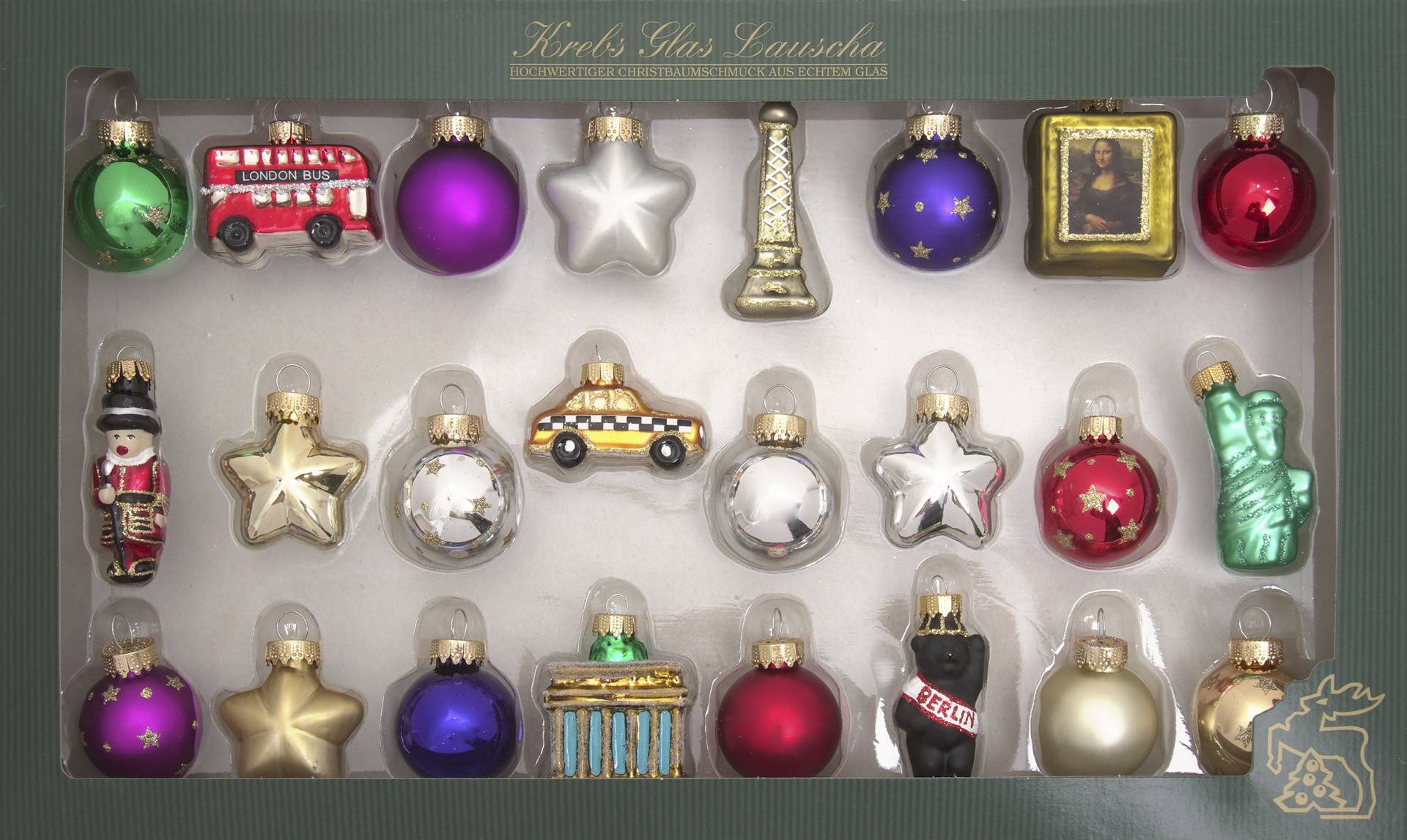 Krebs Glas Lauscha Christbaumschmuck "Mini-Figuren 24 Tage um die Welt" Christbaumschmuck aus Glas, mundgeblasen, handgefertigt, mini, Figuren von Krebs Glas Lauscha