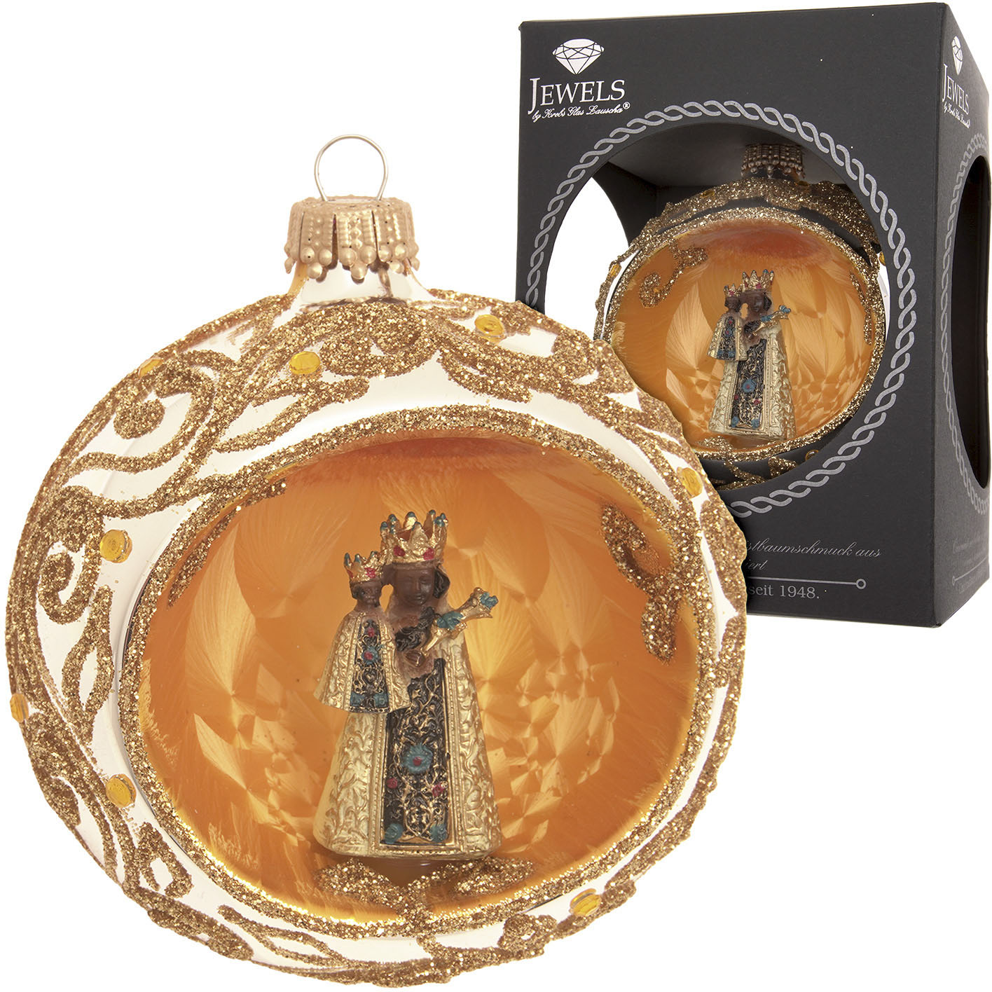 Krebs Glas Lauscha Christbaumschmuck "Reflexkugel mit schwarzer Madonna" Christbaumschmuck aus Glas, mundgeblasen, handgefertigt, Baumkugel von Krebs Glas Lauscha