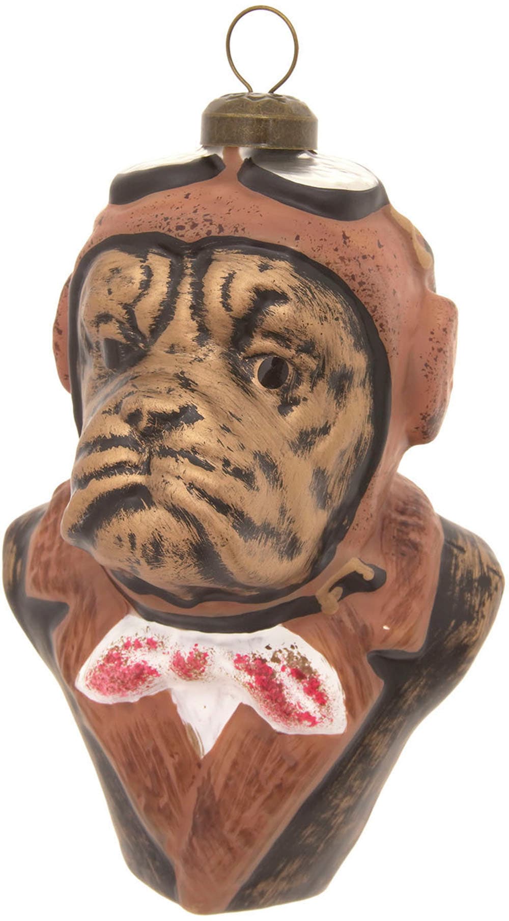 Krebs Glas Lauscha Christbaumschmuck "Steampunk Pilot Hund, Braun, 10cm" Christbaumschmuck aus Glas, mundgeblasen, handgefertigt, Engelsfigur von Krebs Glas Lauscha