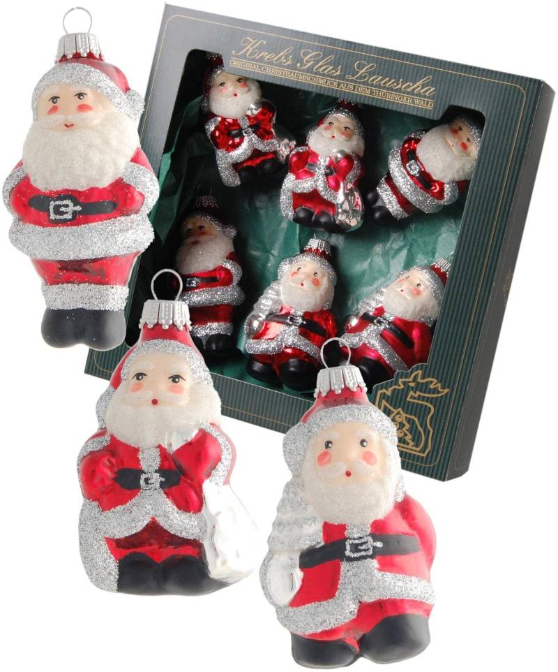 Krebs Glas Lauscha Christbaumschmuck "Weihnachtsmänner, Weihnachtsdeko rot, Christbaumschmuck" mit silberfarbenem Glitter dekoriert, mundgeblasen von Krebs Glas Lauscha