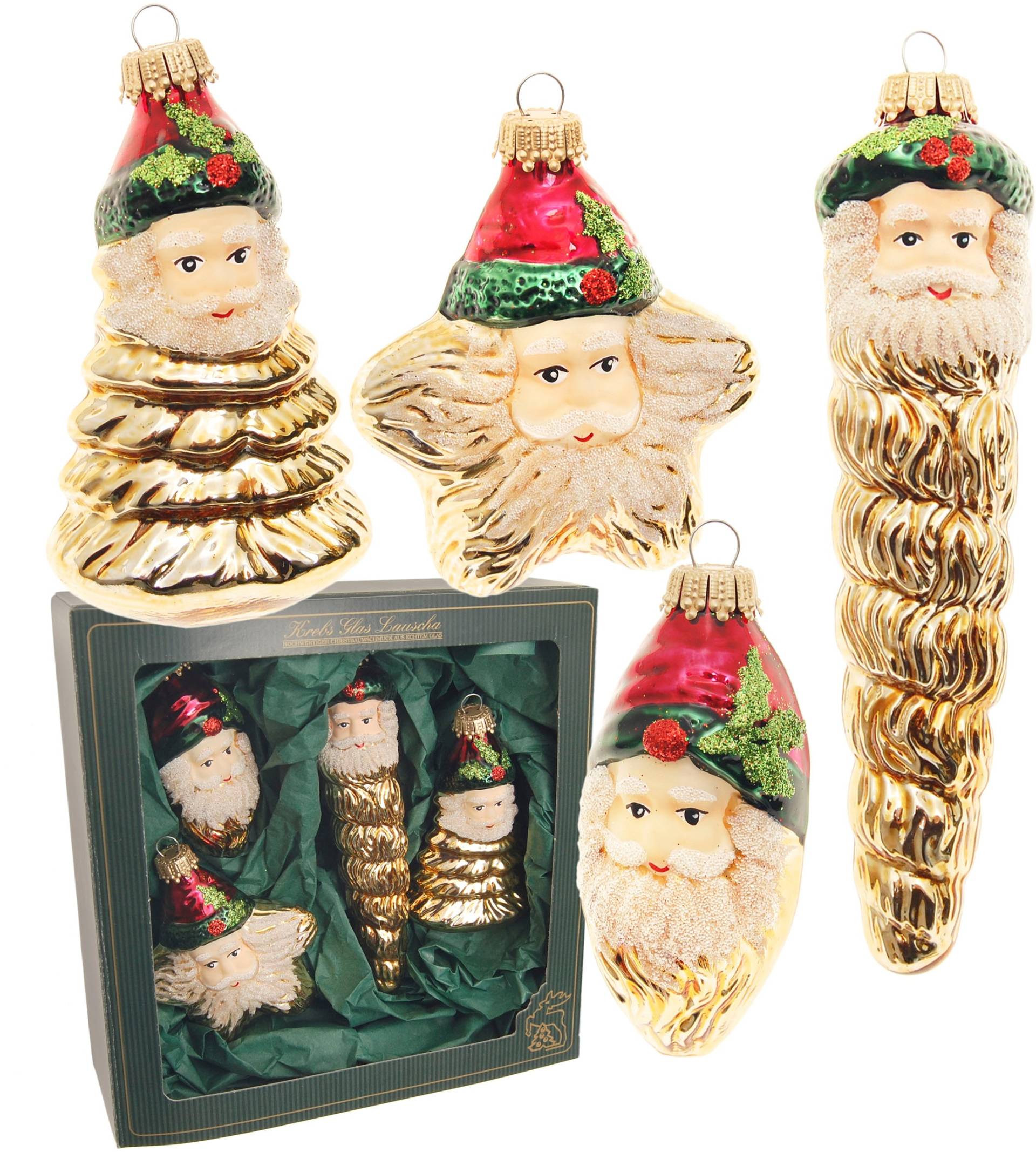 Krebs Glas Lauscha Christbaumschmuck "Xmas Night "Weihnachtsmanngesichter"" Weihnachtsdeko, Christbaumkugeln aus Glas, Weihnachtsbaumkugel von Krebs Glas Lauscha