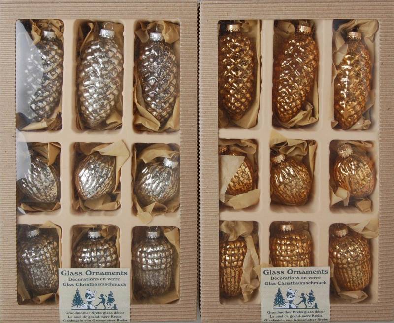 Krebs Glas Lauscha Christbaumschmuck "Zapfen-Eichel-Walnuss" handdekoriert von Krebs Glas Lauscha