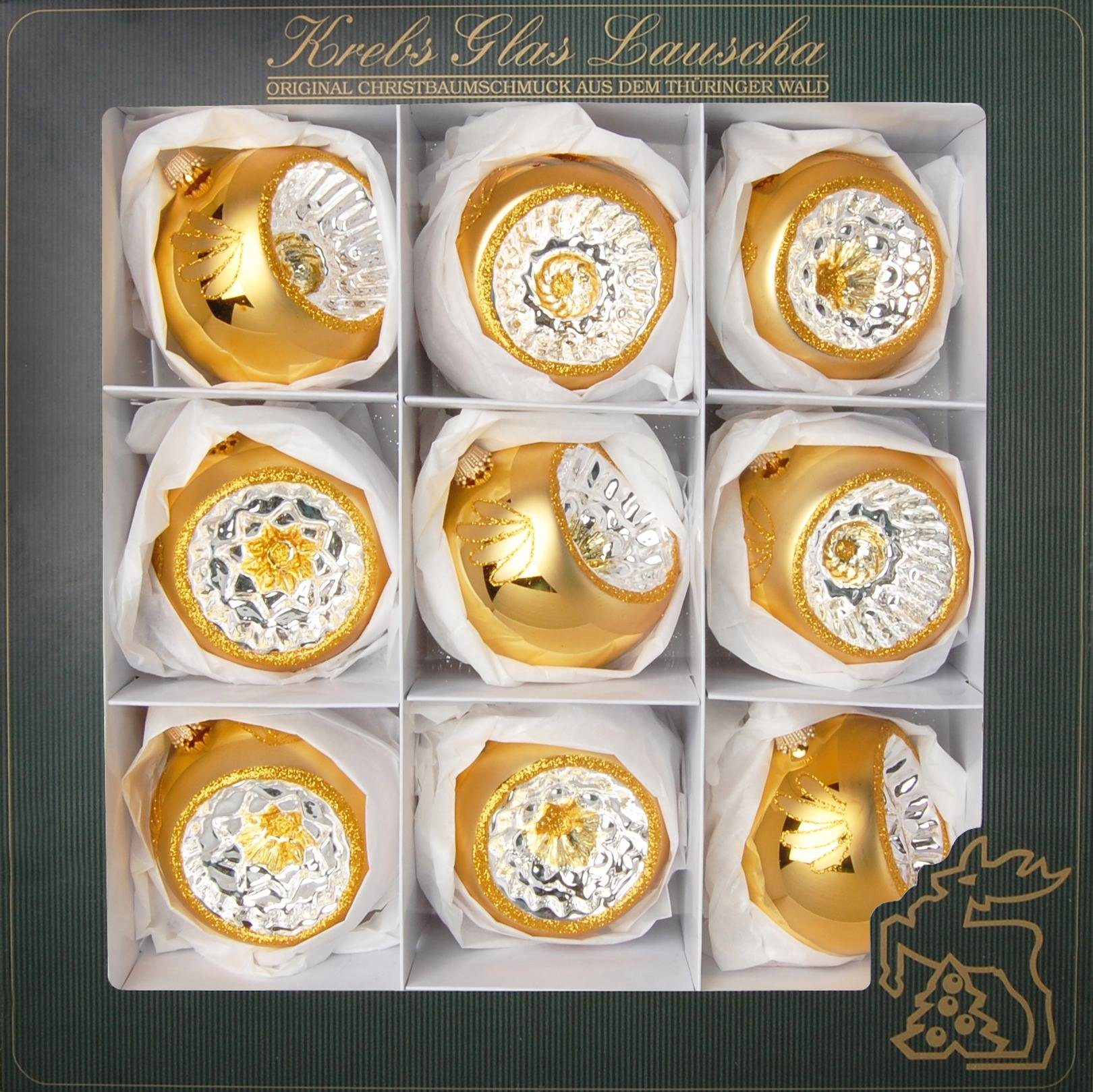 Krebs Glas Lauscha Weihnachtsbaumkugel "Reflexstyle, Weihnachtsdeko, Christbaumschmuck, Christbaumkugeln Glas" mundgeblasen, goldfarben von Krebs Glas Lauscha