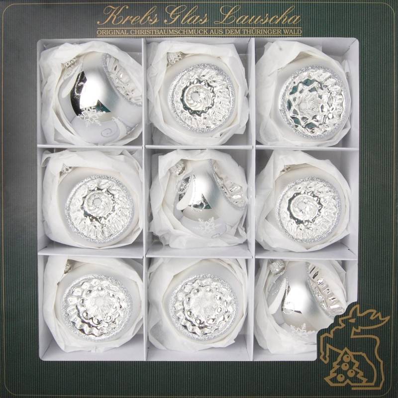 Krebs Glas Lauscha Weihnachtsbaumkugel "Reflexstyle, Weihnachtsdeko, Christbaumschmuck, Christbaumkugeln Glas" mundgeblasen, silberfarben von Krebs Glas Lauscha