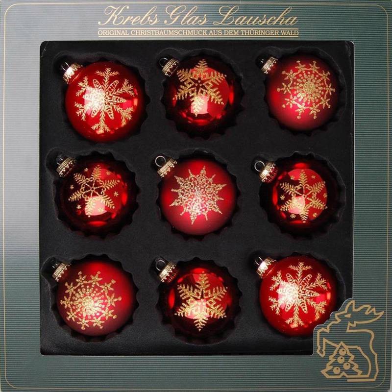 Krebs Glas Lauscha Weihnachtsbaumkugel "Schneeflocke, Weihnachtsdeko rot, Christbaumschmuck" hochwertige Christbaumkugeln aus Glas, mundgeblasen, rot von Krebs Glas Lauscha