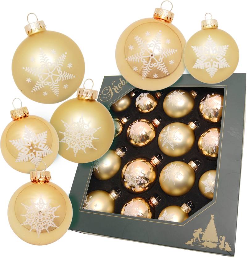 Krebs Glas Lauscha Weihnachtsbaumkugel "Schneeflocke goldfarben" Weihnachtsdeko, Christbaumschmuck, Christbaumkugeln aus Glas von Krebs Glas Lauscha