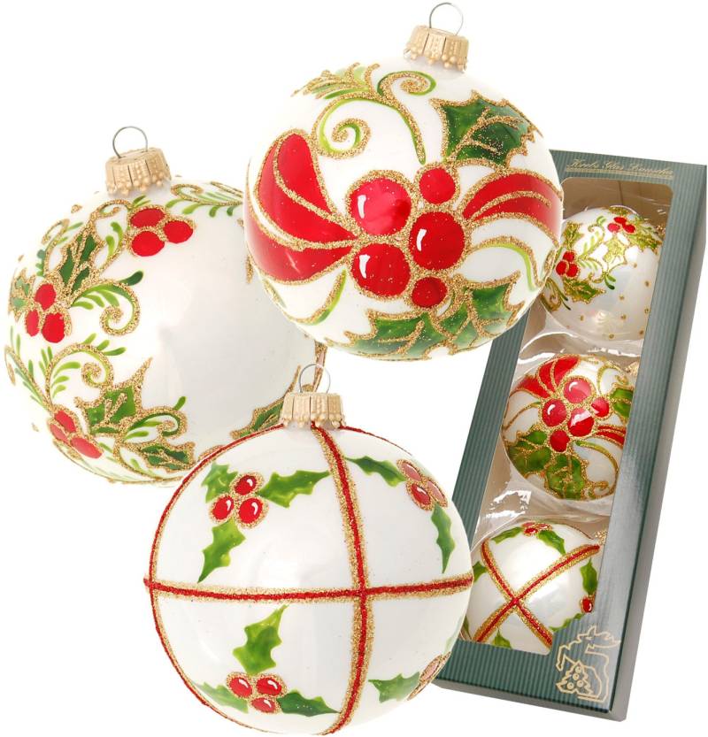 Krebs Glas Lauscha Weihnachtsbaumkugel "Stechpalme, mundgeblasen und handbemalt" Weihnachtsdeko, Christbaumschmuck, Christbaumkugeln aus Glas von Krebs Glas Lauscha