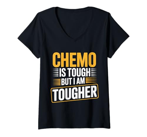 Damen Chemo is Tough But I Am Tougher - T-Shirt mit V-Ausschnitt Damen Chemo is Tough But I Am Tougher - T-Shirt mit V-Ausschnitt von Krebs starke Reise und Verstand