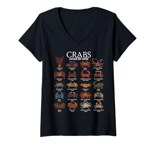 Damen Krebse weltweit - Krebsarten T-Shirt mit V-Ausschnitt von Krebs und Krabben Designs