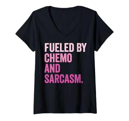 Damen Fueled by Chemo and Sarcasm T-Shirt mit V-Ausschnitt Damen Fueled by Chemo and Sarcasm T-Shirt mit V-Ausschnitt von Krebsbekämpfer Chemotherapie Onkologie Sarkastisch