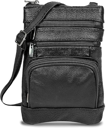 Krediz Leder-Crossbody-Tasche für Damen, mehrere Taschen, Crossbody-Tasche mit verstellbarem Riemen, weiches und strapazierfähiges Leder, Schwarz, Regular Krediz Leder-Crossbody-Tasche für Damen, mehrere Taschen, Crossbody-Tasche mit verstellbarem Riemen, weiches und strapazierfähiges Leder, Schwarz, Regular von Krediz