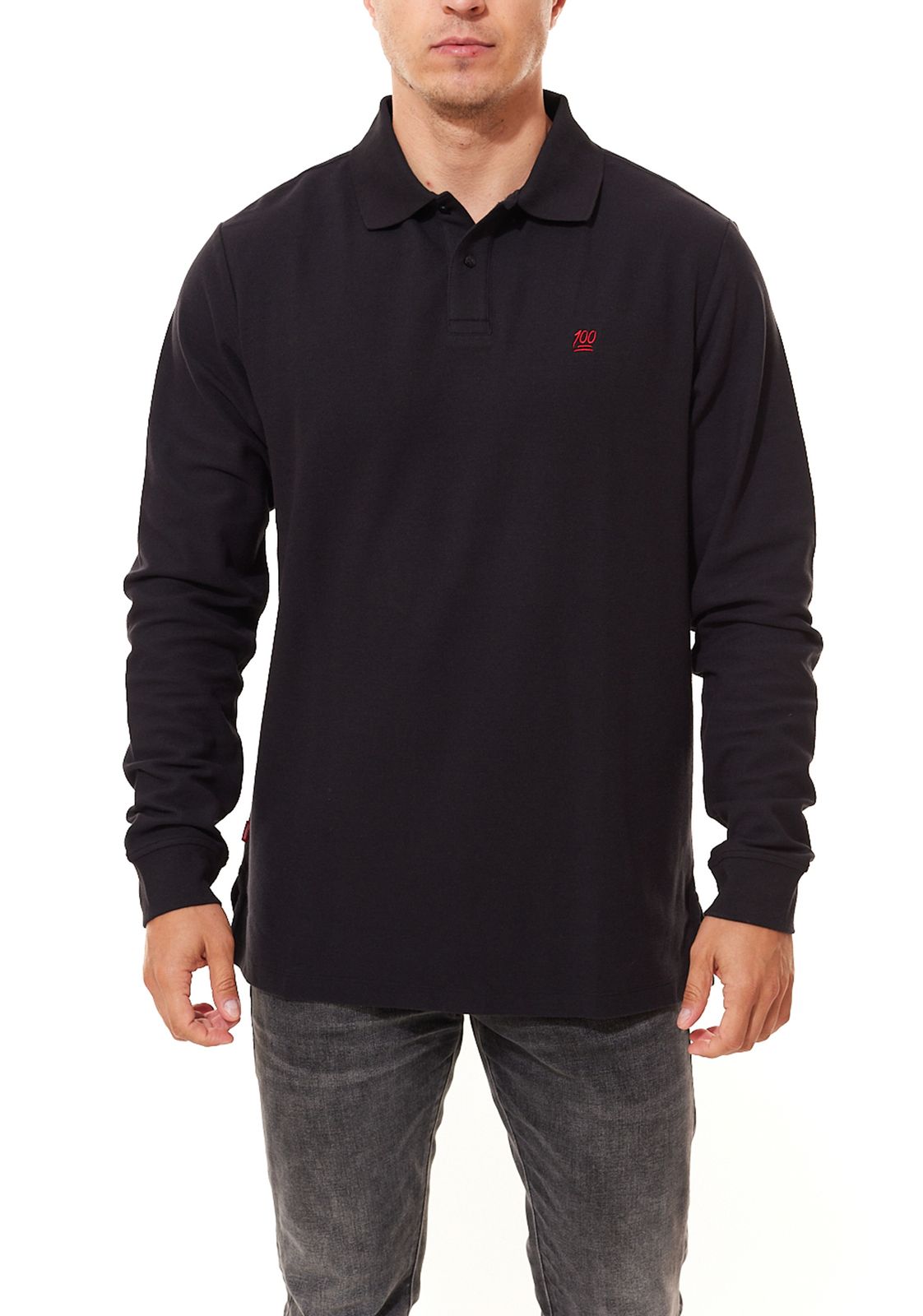 Kreem Longsleeve Polo Herren 100 Baumwoll-Shirt mit Polo-Kragen 9164-2600/0606 Schwarz/Rot von Kreem