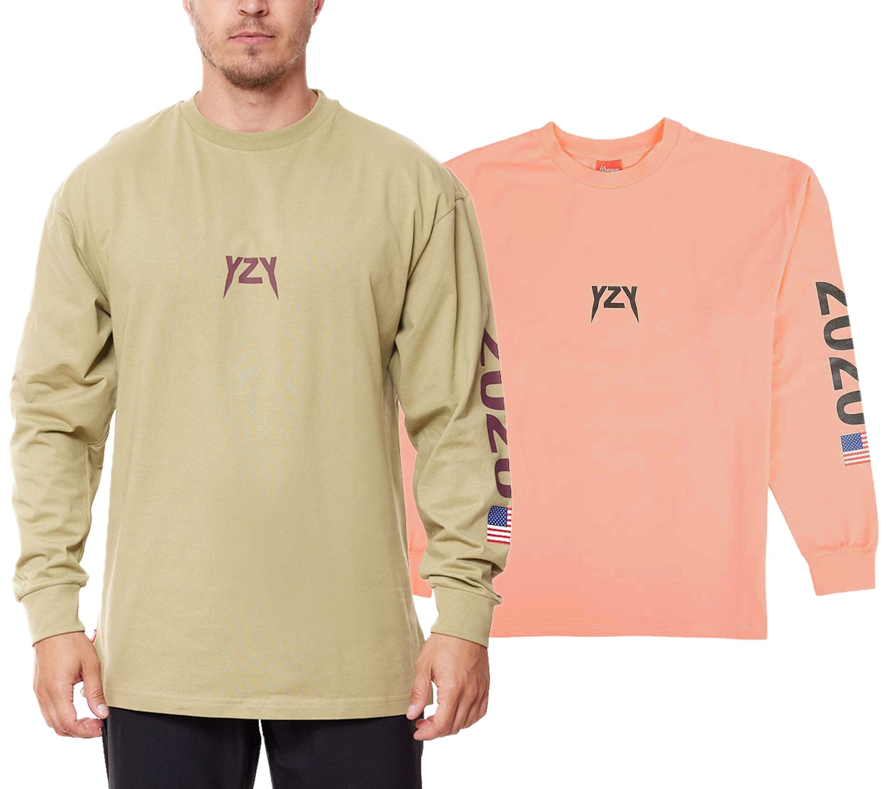 Kreem YZY 2020 Authentic Herren Baumwoll-Pulli Longsleeve 9171-2601 Apricot oder Oliv-Grün von Kreem