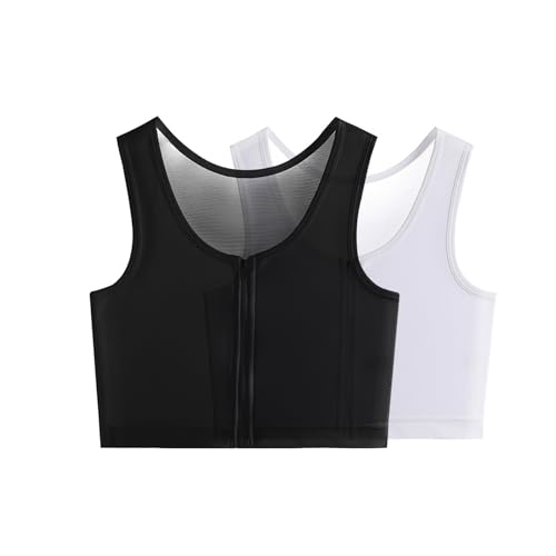 Kreeqe Brustbinde, Transgender-Sachen mit Reißverschluss, halb flach, Tanktop für Cosplay, FTM-BH, Binder-BH, 2er-Pack, Medium Kreeqe Brustbinde, Transgender-Sachen mit Reißverschluss, halb flach, Tanktop für Cosplay, FTM-BH, Binder-BH, 2er-Pack, Medium von Kreeqe