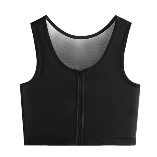 Kreeqe Brustbinde, Transgender-Sachen mit Reißverschluss, halb flach, Tanktop für Cosplay, FTM-BH, Binder-BH, Schwarz, XXX-Large von Kreeqe