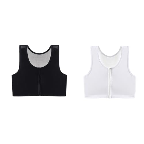 Kreeqe Brustbinder für Tomboy Half FTM Binder Trans atmungsaktives Sommer-Mesh-Mesh-Mittelseitenhaken-Reißverschluss, 2er-Pack mit Reißverschluss, X-Large von Kreeqe
