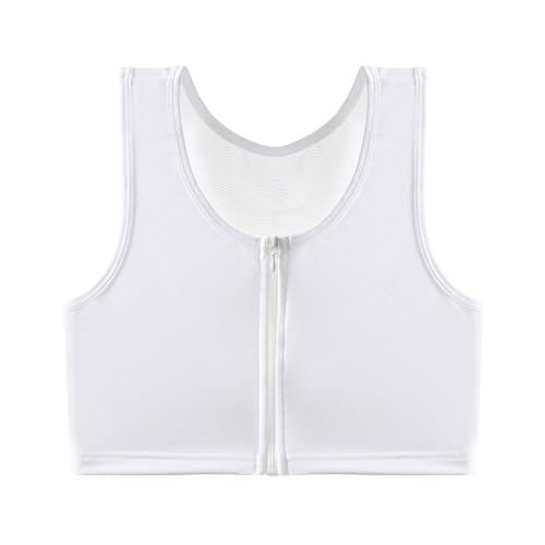 Kreeqe Brustbinder für Tomboy Half FTM Binder Trans atmungsaktives Sommer-Mesh-Mesh-Mittelseitenhaken-Reißverschluss, Weißer Reißverschluss, Medium von Kreeqe