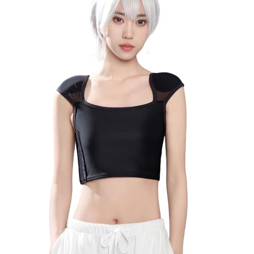 Kreeqe Cosplay-Brustbinder, Schulterpolster für Tomboy FTM Binder, Trans Haken, atmungsaktiv, halbes Binder-Top, Schwarz, Medium von Kreeqe