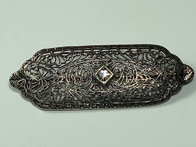 Antik Filigrane Sterling Silber Brosche Mit Klarem Cz Gem Antik Filigrane Sterling Silber Brosche Mit Klarem Cz Gem von KreestasKreations