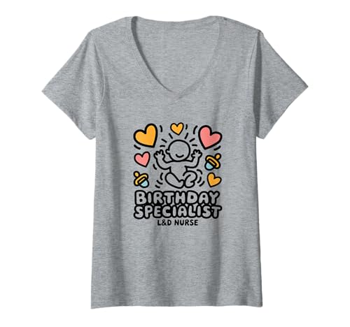 Damen Lustiges Design Geburtshilfe Krankenschwester Hebamme Humor T-Shirt mit V-Ausschnitt Damen Lustiges Design Geburtshilfe Krankenschwester Hebamme Humor T-Shirt mit V-Ausschnitt von Kreißsaal Krankenschwester Hebamme Geburt Humor