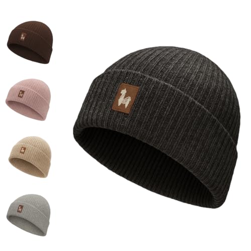 Alpaka Haube | 100 % Alpakawolle | Doppelt gestrickt | 2 Größen | Mütze Unisex | Fair Trade | warm & weich, atmungsaktiv & hypoallergen | Wintermütze (DE/NL/SE/PL, Alphanumerisch, M, L, anthrazit) von Kremstal Alpakahof