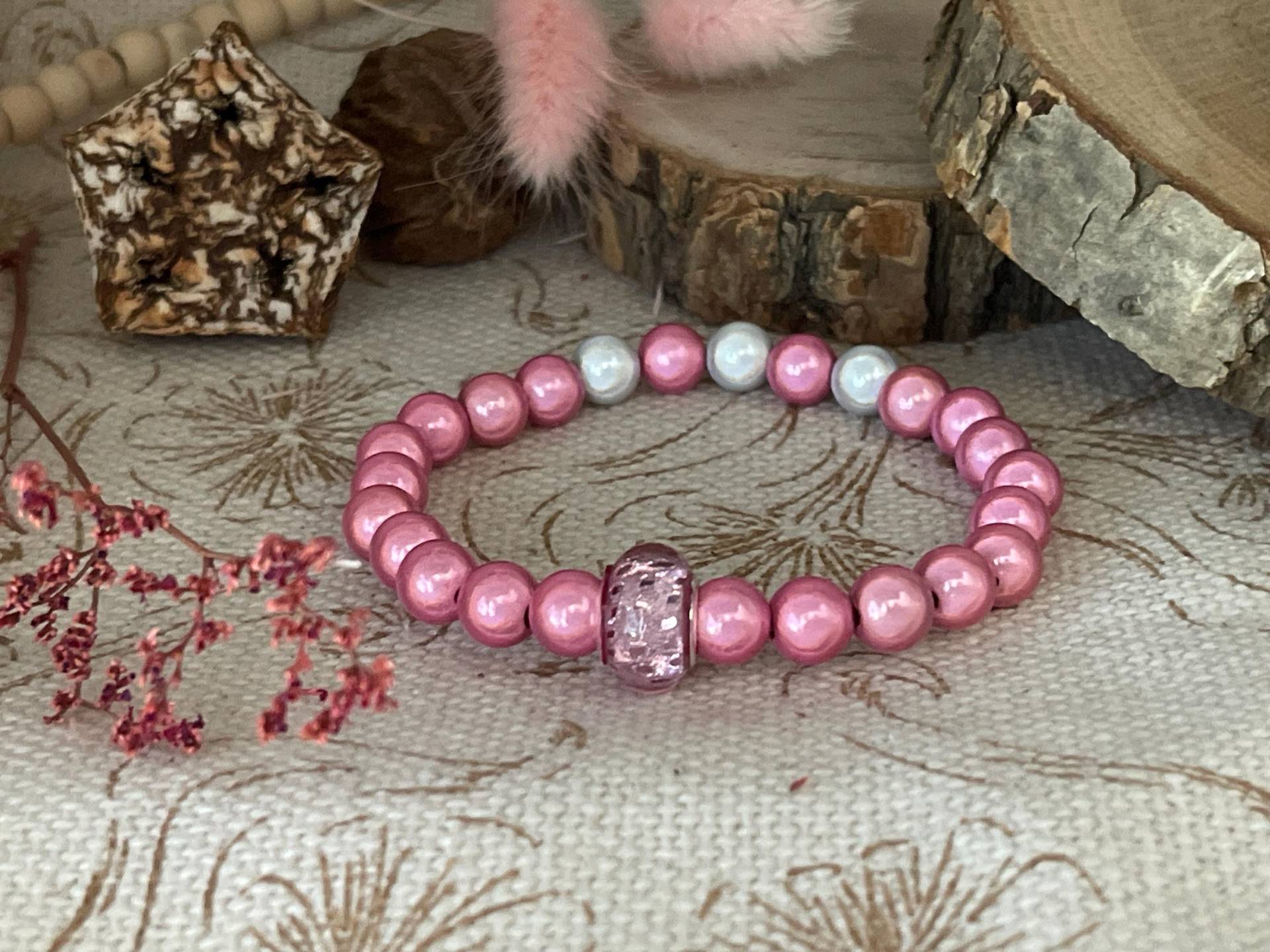 Magic Pearls Rosa Miracle 3D Leucht-Perlen Armband Beads Reflektierend Pink Mit Charm -Auswählbar von KreoleaSchmuckdesign