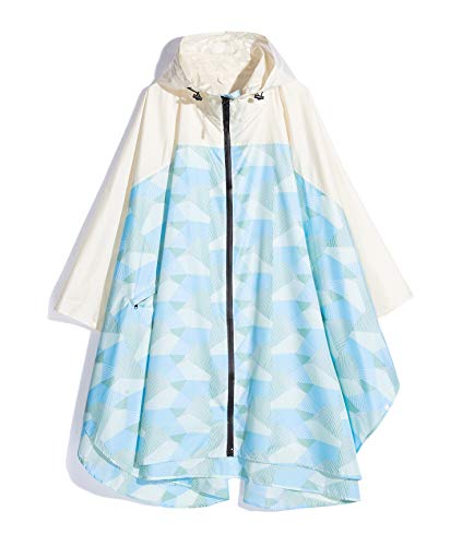 Damen Regenponcho Wasserdichter Regenmantel mit Kapuze Reißverschluss Outdoor Wandern Radfahren, Blau Geometrie Weiß, Einheitsgröße von Krespuka